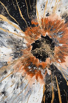 Explosion of abstract elements in gold, black, white and bronze