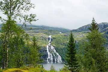 waterfall on a fjord in Norway by Jan Fritz