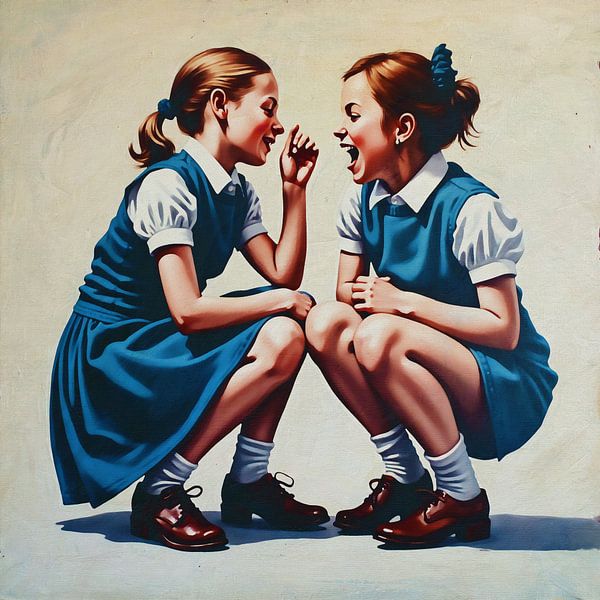 Twee roddelende meisjes van Jan Keteleer (JanKé): Een reis voorbij het canvas