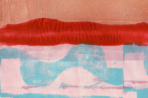 Abstract minimalistisch landschap in lichtblauw, rood en beige