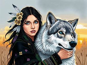 Frau mit Wolf