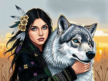 Meisje met wolf #4 van Liona Toussaint