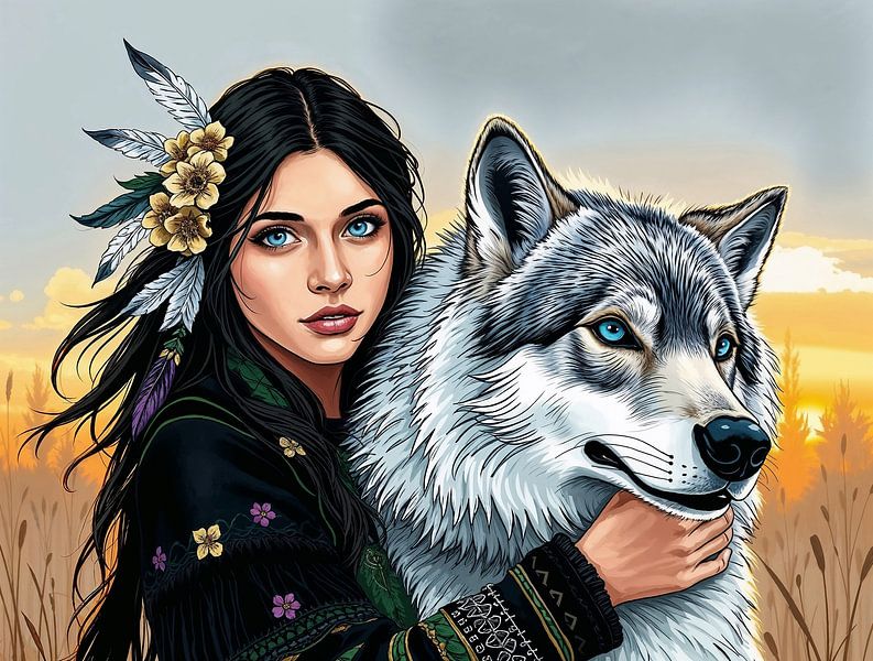 Frau mit Wolf von Liona Toussaint
