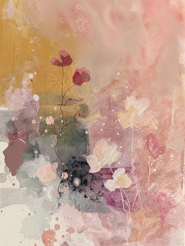 Modern abstract in lila en paars, Japandi stijl