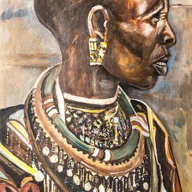 Portret van een Maasaï-vrouw in traditionele kledij van David Morales Izquierdo
