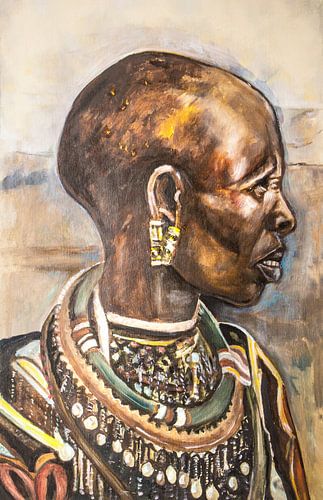 Porträt einer Massai-Frau in traditioneller Kleidung von David Morales Izquierdo