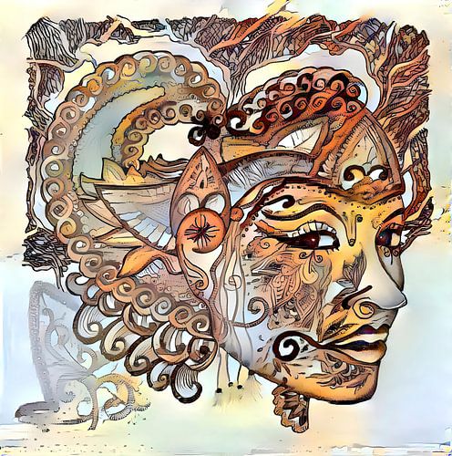 Wajang-Holz, Serie Gesichter (Braun)