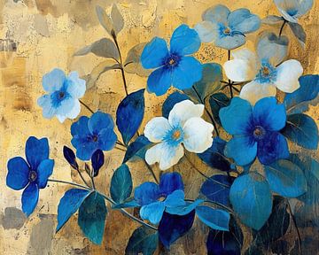 Blauwe Bloemen Pracht | Moderne Bloemenkunst van Blikvanger Schilderijen
