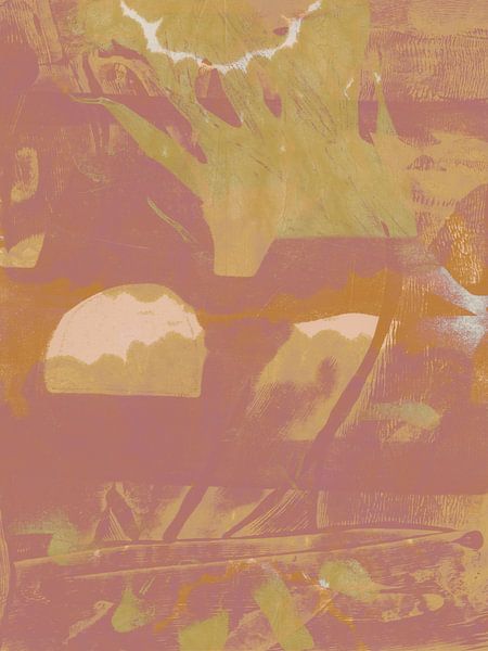 Moderne abstracte kunst. Organische vormen in roze en geel. van Dina Dankers