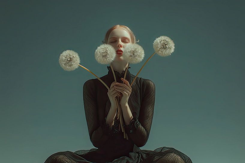 surrealistische Frau mit Blumen Löwenzahn von Egon Zitter