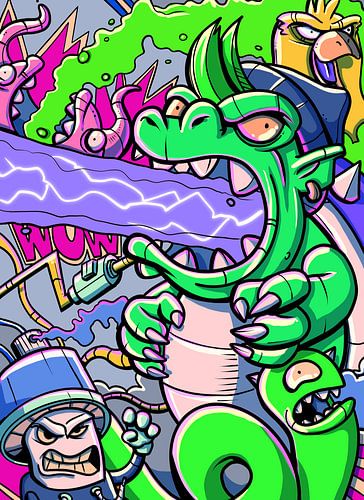 Kaiju Power Surge - Pixelkaiju Popart Doodle von Pixelkaiju