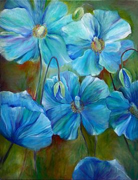 blauwe papavers ( schilderij) blue poppies van Els Fonteine