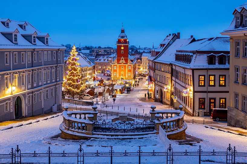 Gotha's marktplein in de winter van Roland Brack