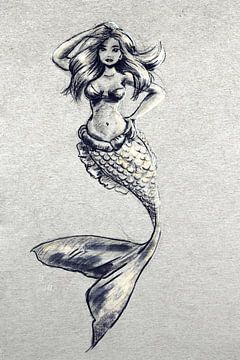 zeemeermin schilderij - prachtig kunstwerk van een onderwater prinses van Emiel de Lange