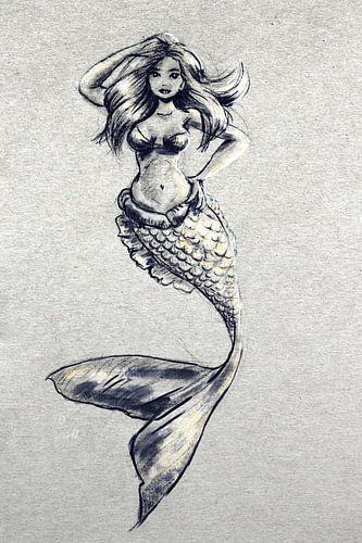 zeemeermin schilderij - prachtig kunstwerk van een onderwater prinses