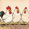 Porträtillustration von singenden Hähnen auf dem Lande von MIROKKU
