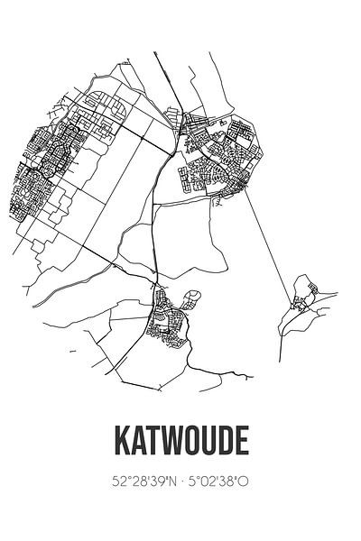 Katwoude (Noord-Holland) | Map | Black and White by Prints of Place