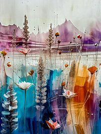 Abstract - Wildflowers along a mountain lake by Studio Pieternel