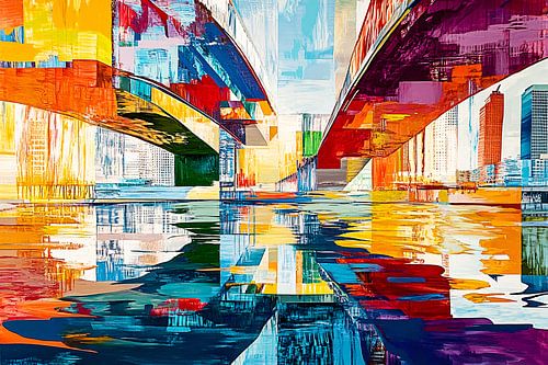 Kleurrijke abstracte bruggen schilderij