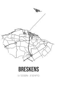 Breskens (Zeeland) | Karte | Schwarz und weiß von Rezona