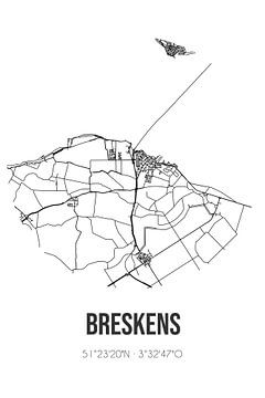 Breskens (Zeeland) | Landkaart | Zwart-wit van MijnStadsPoster