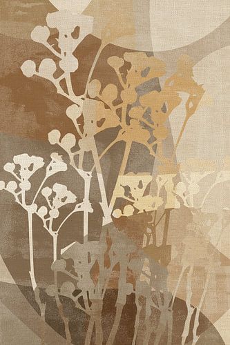 Botanische kunst in warme bruine kleuren op linnen