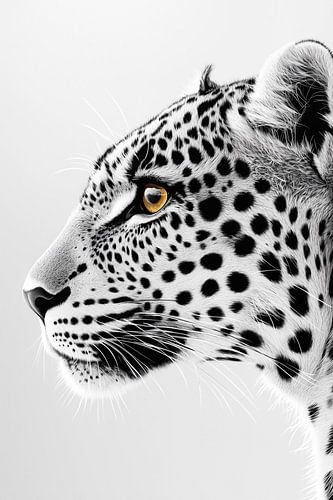 Regard puissant d'un léopard en noir et blanc avec un accent orange