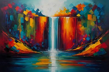 Lebendige geometrische Farben Wasserfall Reflexion von De Muurdecoratie