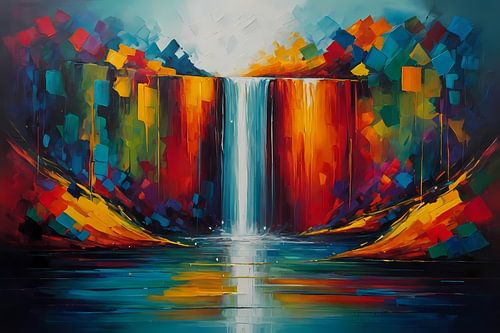 Levendige Geometrische Kleuren Waterval Reflectie