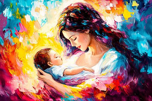 Moeder met baby in kleur