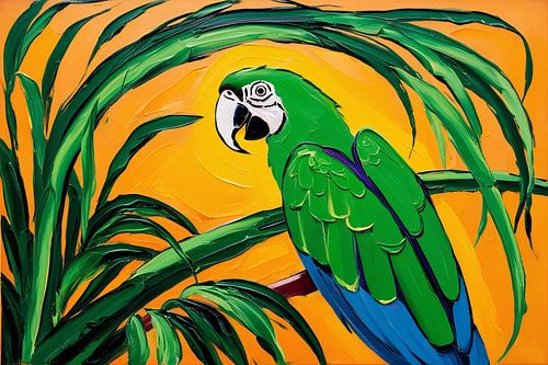 Kleurrijke papegaai met bladeren