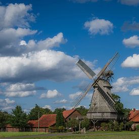 A historic old wooden windmill by Mart Houtman