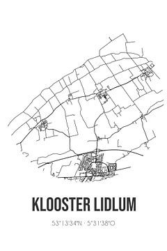 Klooster Lidlum (Fryslan) | Karte | Schwarz und Weiß von Rezona