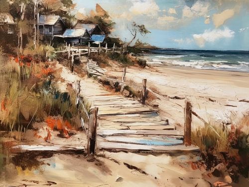 Oud pad op het strand