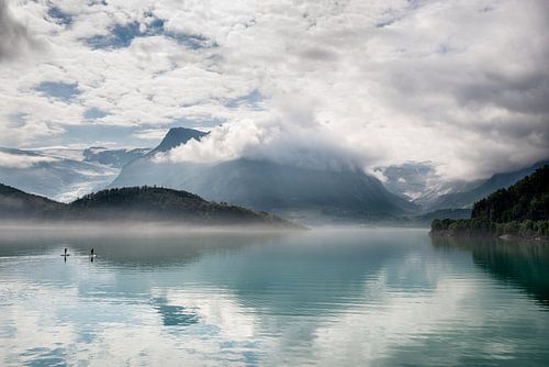 Reflection of a glacier in a lake