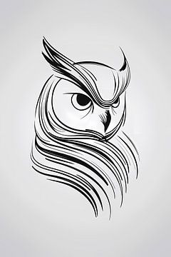 Minimalist owl in black and white lines by De Muurdecoratie