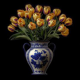 Bouquet of yellow tulips in vase by Rene Ladenius Digital Art