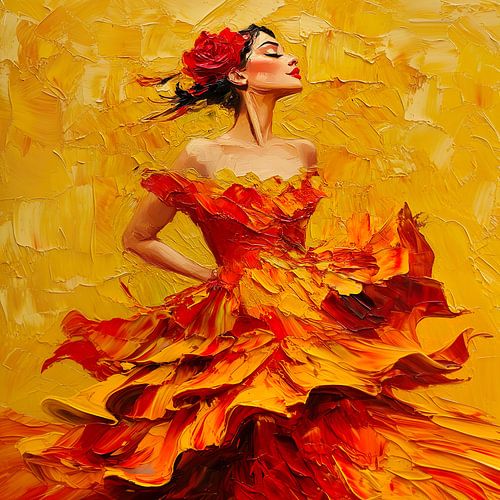 Danseuse de flamenco dans les tons rouge et jaune
