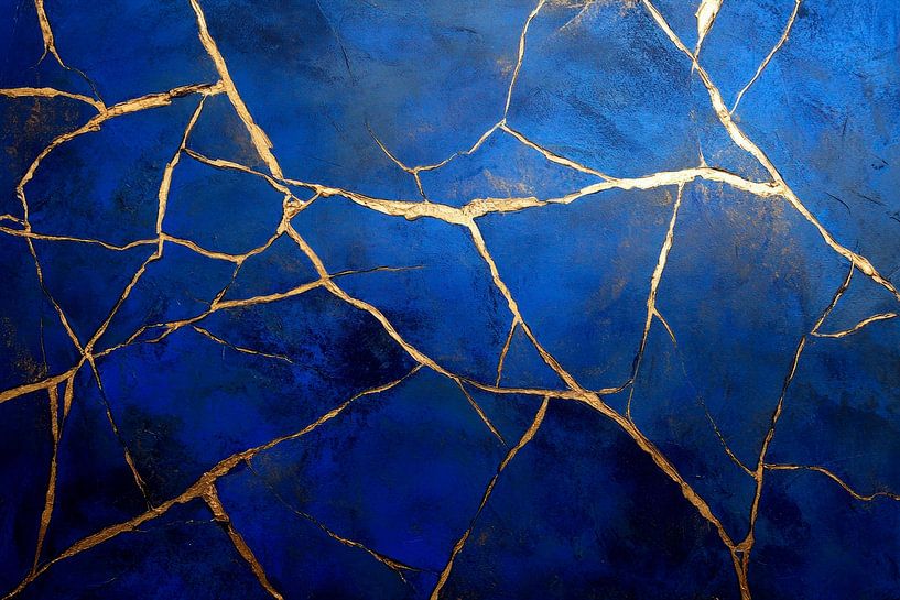 Blau-goldene Marmorstruktur von Poster Art Shop