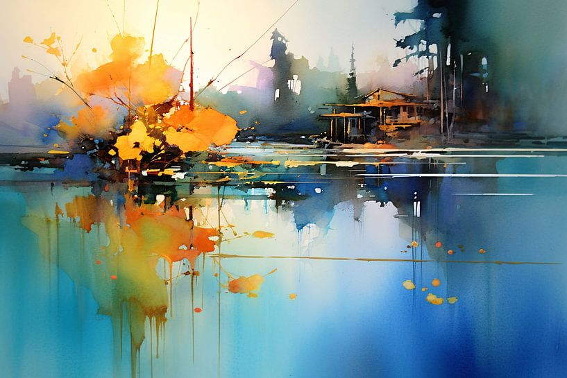 Minimalistisch meerlandschap met huis van Art & Soul Creations