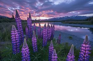 Lupinen beim Sonnenuntergang