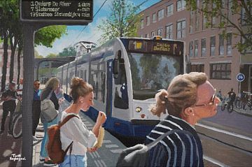 Gemälde einer Straßenbahnhaltestelle von Toon Nagtegaal von Toon Nagtegaal