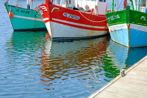 Kleurrijke vissersboten in de haven van Paimpol in Bretagne, Frankrijk tijdens de zomer.