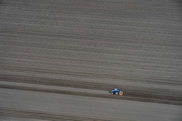 lone tractor on empty field by Ed Dorrestein