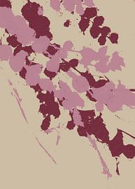 Abstract botanical. Flowers in lilac and wine red on white. by Dina Dankers