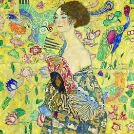 Dame met waaier, Gustav Klimt (Digitaal aangepast) van Meesterlijcke Meesters