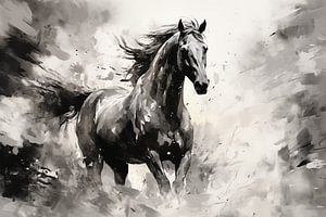 Abstrakter künstlerischer Hintergrund mit einem Pferd, in Ölfarben-Schwarz-Weiß-Design