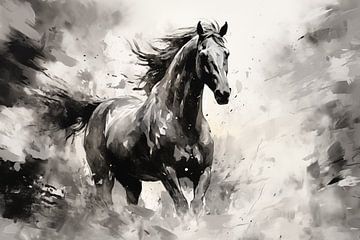 Abstrakter künstlerischer Hintergrund mit einem Pferd, in Ölfarben-Schwarz-Weiß-Design von Animaflora PicsStock