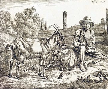 Johann Adam Klein, herdersjongen met twee geiten, 1817