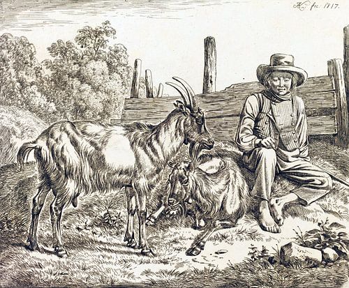 Johann Adam Klein, herdersjongen met twee geiten, 1817